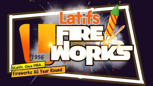 The Latifs Fireworks Logo in a comic book style design